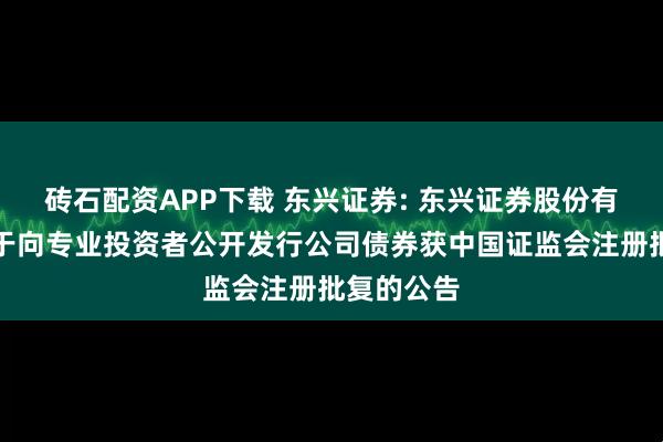 砖石配资APP下载 东兴证券: 东兴证券股份有限公司关于向专业投资者公开发行公司债券获中国证监会注册批复的公告